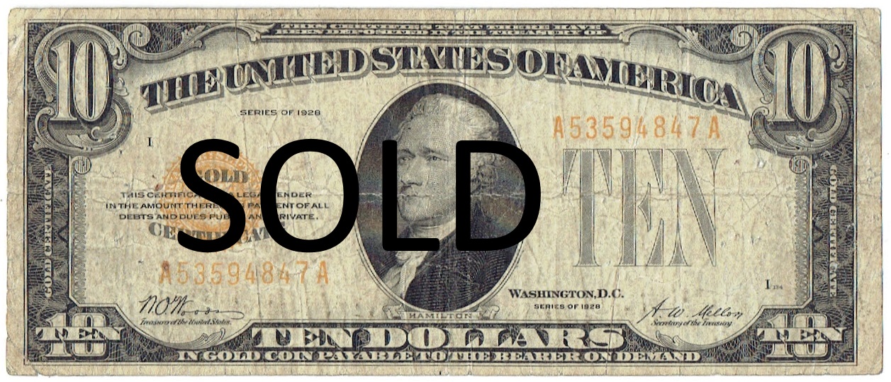 1929 Ten Dollar Gold Certificate