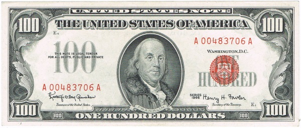 1966 One Hundred dollar united states note