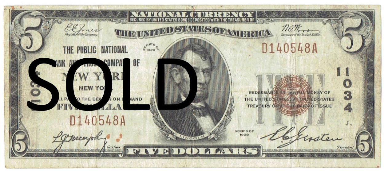 1929 five dollar national currency