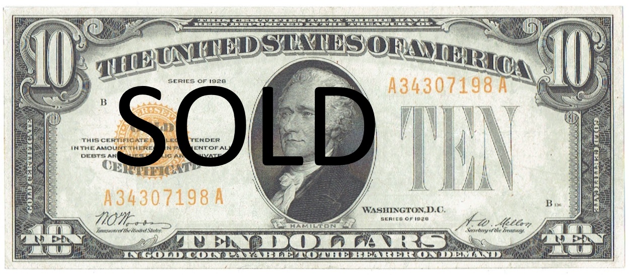 1928 Ten Dollar United States Gold Certificate