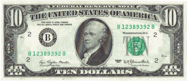 1977 ten dollar federal reserve note error