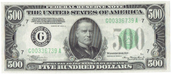 1934 A Five Hundred Dollar Federal Reserve Note