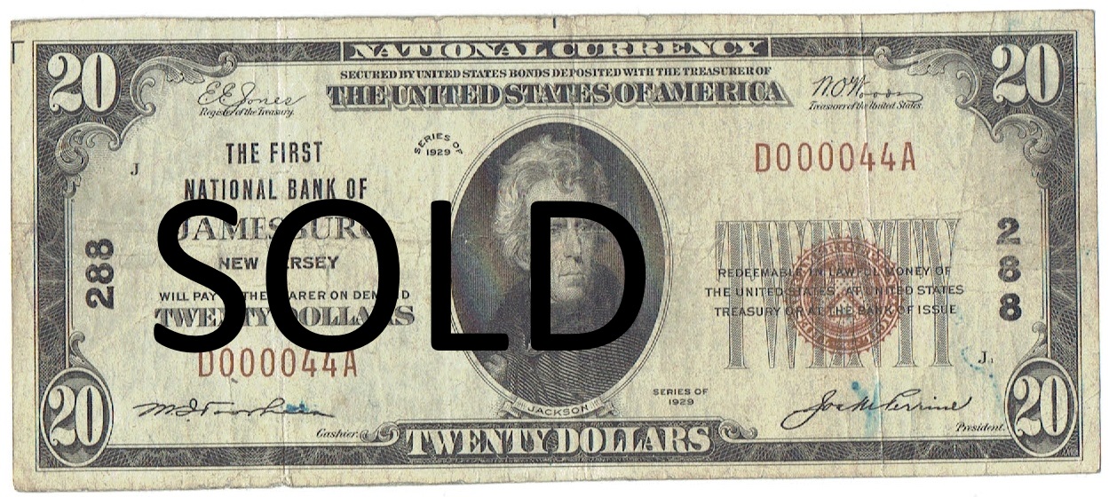 1929 twenty dollar national currency