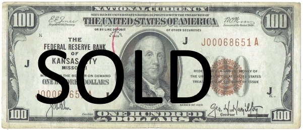 1929 one hundred dollar national currency