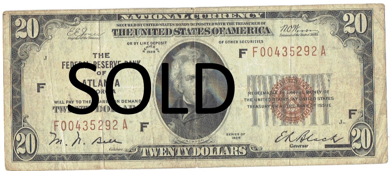1929 twenty dollar  federal reserve note