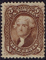 1863 US #76 Five Cent Brown Jefferson