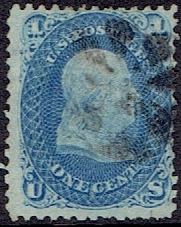 1867 US #92 One Cent Blue Washington F Grill