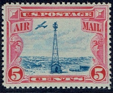1928 C11 Five Cent Carmine & Blue Air Beacon on Rocky Montains
